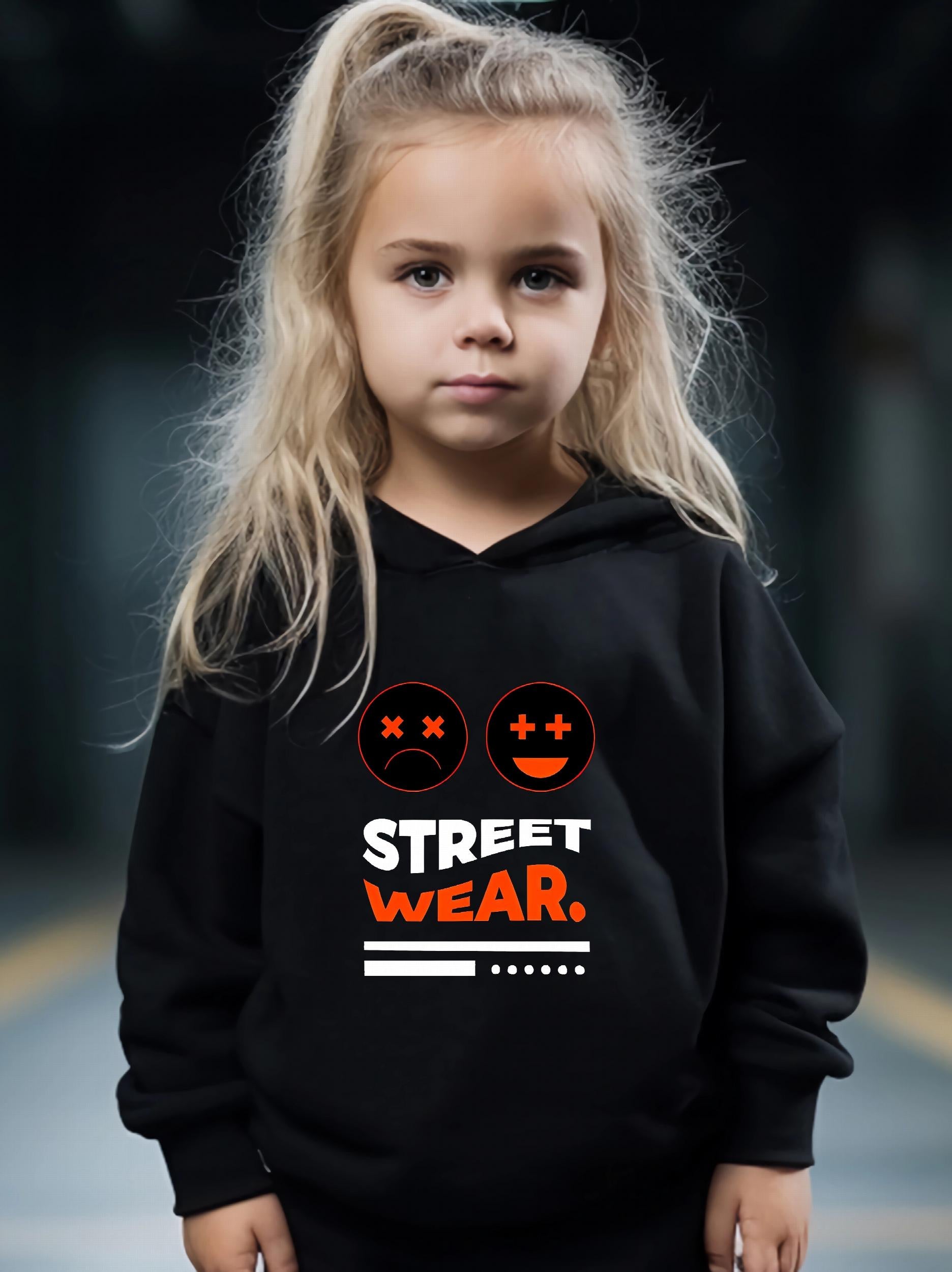 Girls Street Wear Print Hoodie Jogger Set Sports Outfits
