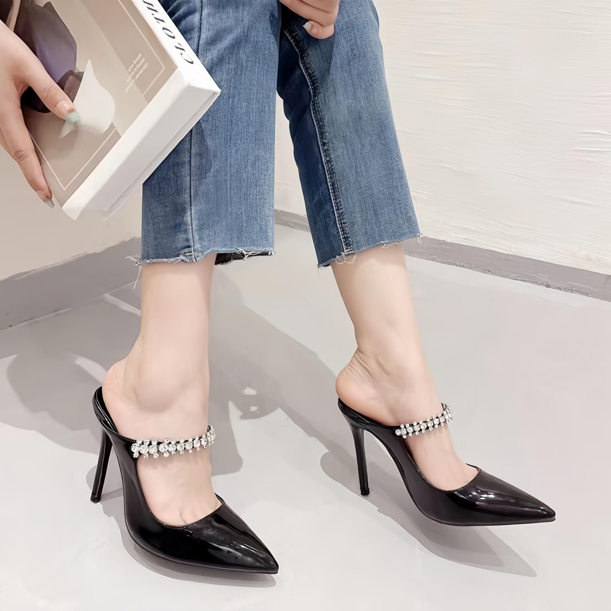 Women's Rhinestone Stiletto Heels Slip On Pumps