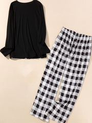  Lounge Set Women's Plus Tee & Plaid Pants Pajama
