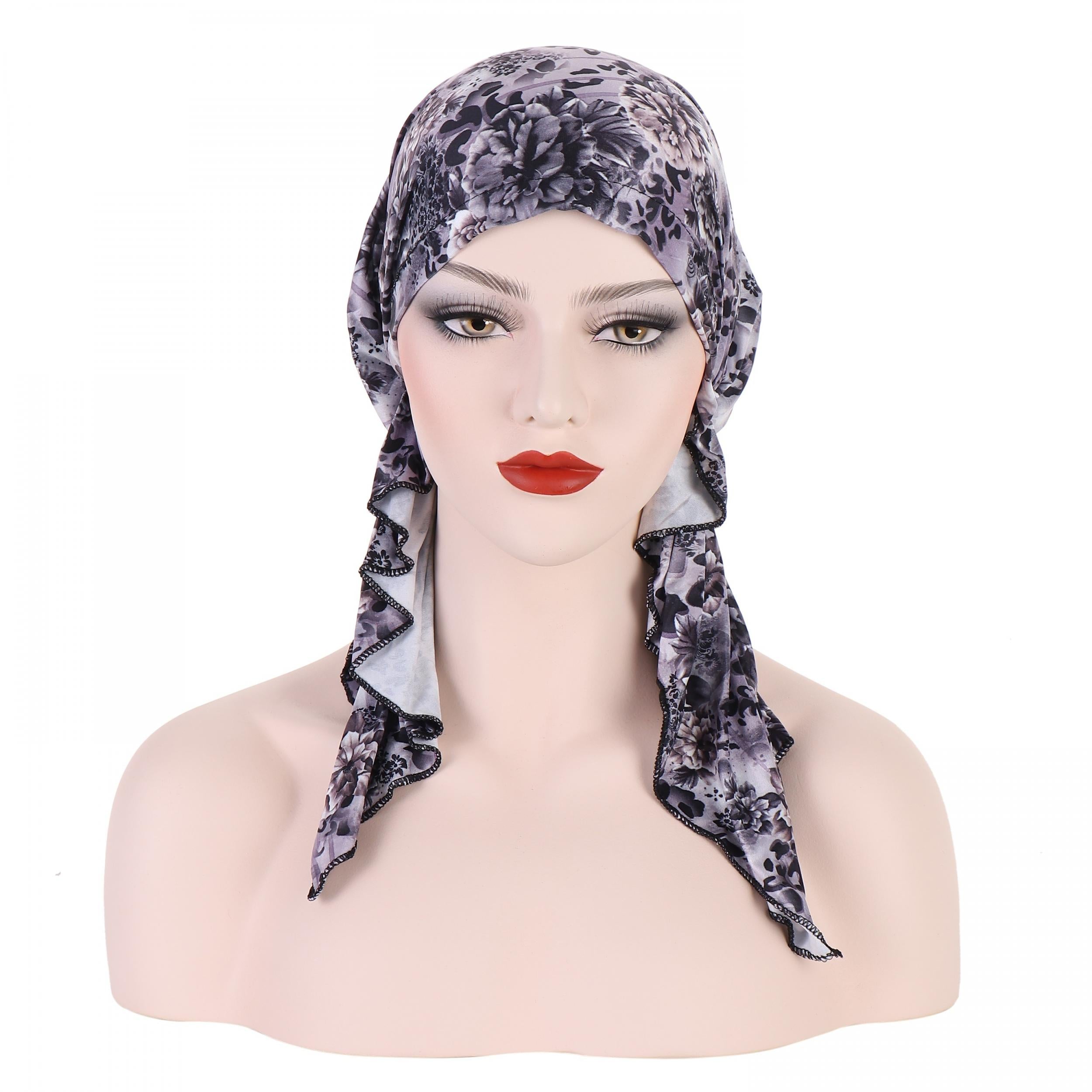 Flower Print Boho Turban Cap Lace Up Headwrap Beanie