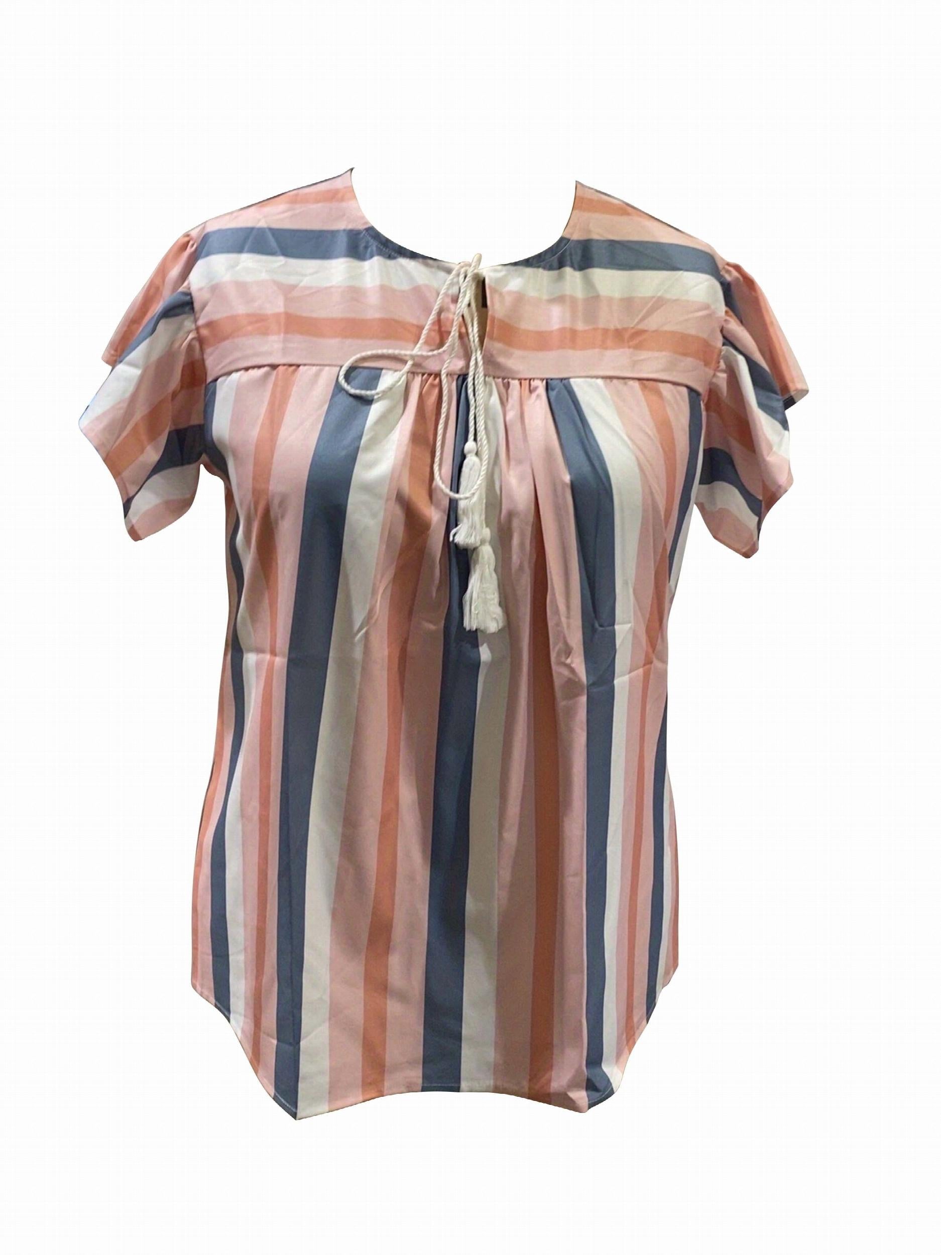  Colorblock Striped Butterfly Sleeve Blouse