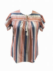  Colorblock Striped Butterfly Sleeve Blouse