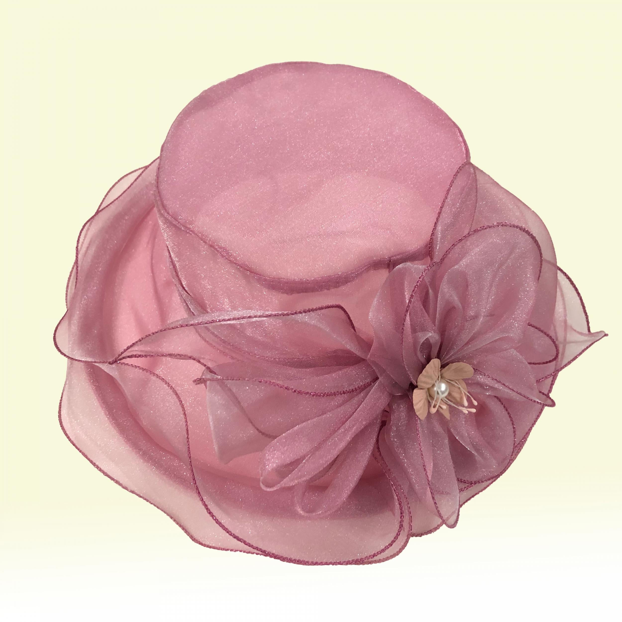 Mesh Flower Organza Sun Hat Solid Ruffles Derby Hat