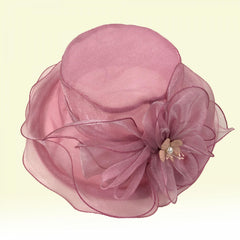 Mesh Flower Organza Sun Hat Solid Ruffles Derby Hat