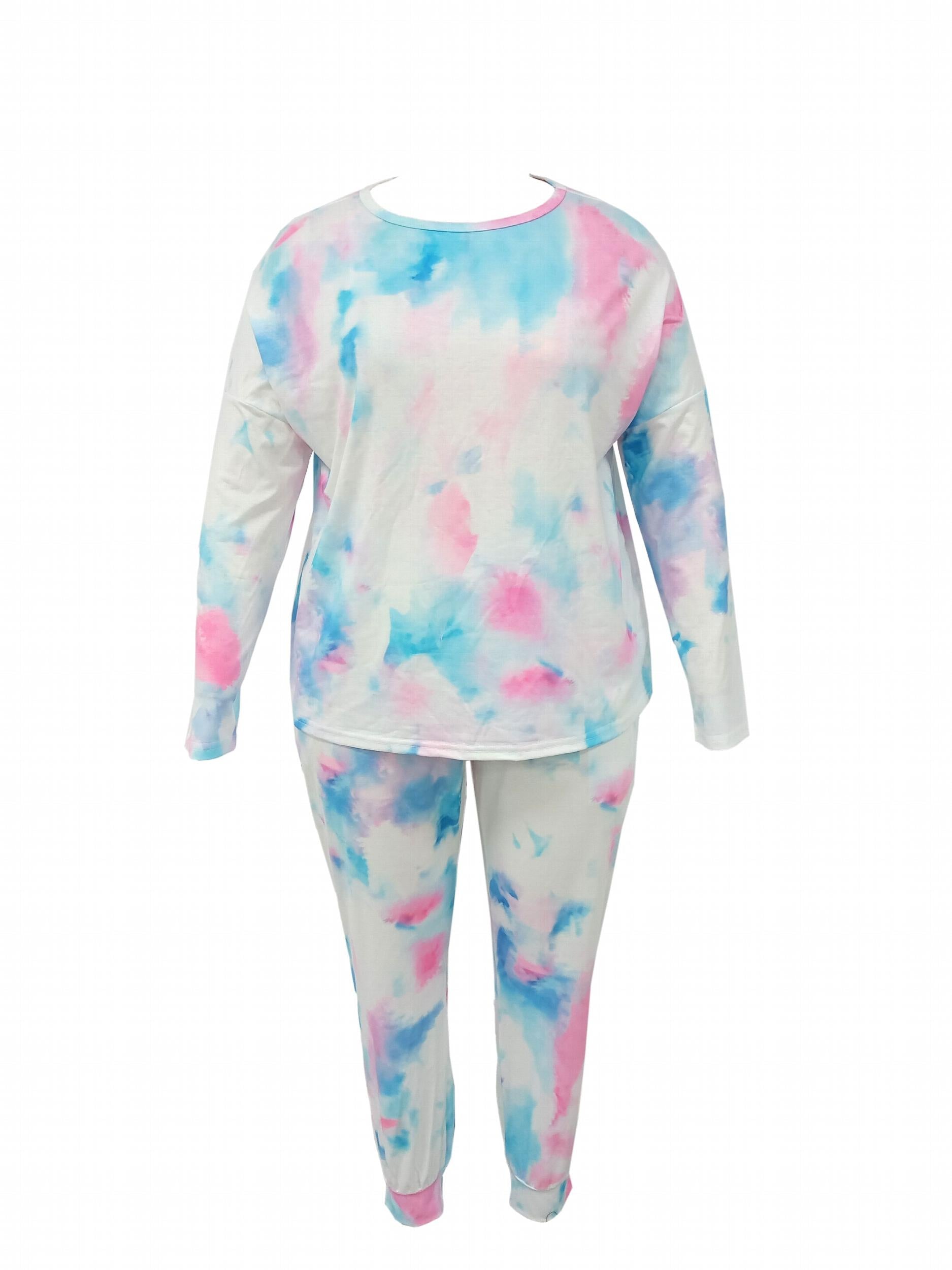 Women's Plus Tie Dye Long Sleeve Tee & Joggers Set