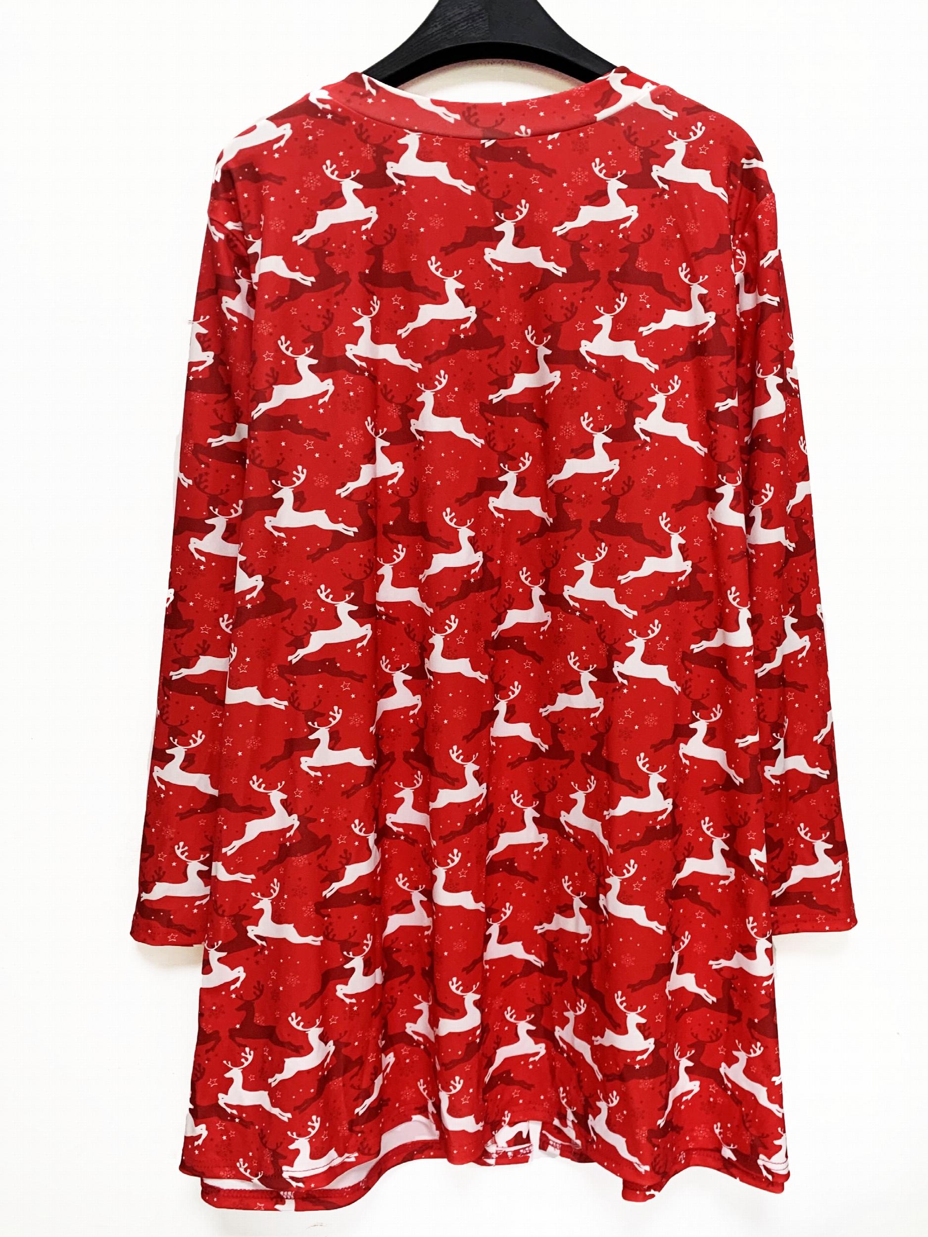  Christmas Deer Print Cardigan Open Front Long Sleeve