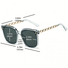 Polarized Square Sunglasses Flower Decor Chain Temple UV400