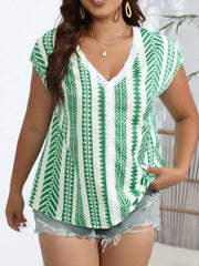  Boho Blouse Women's Tribal Print Lace Panel Short Sleeve Tee