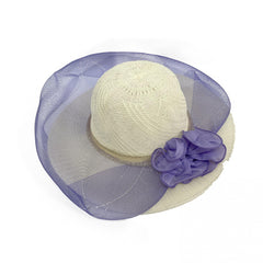 Wide Brim Mesh Veil Flower Sun Hat Straw Hat