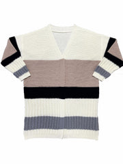  Colorblock Ribbed Knit Long Sleeve Open Front Sweater Cardigan