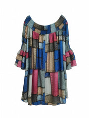  Denim Print Off Shoulder Dress