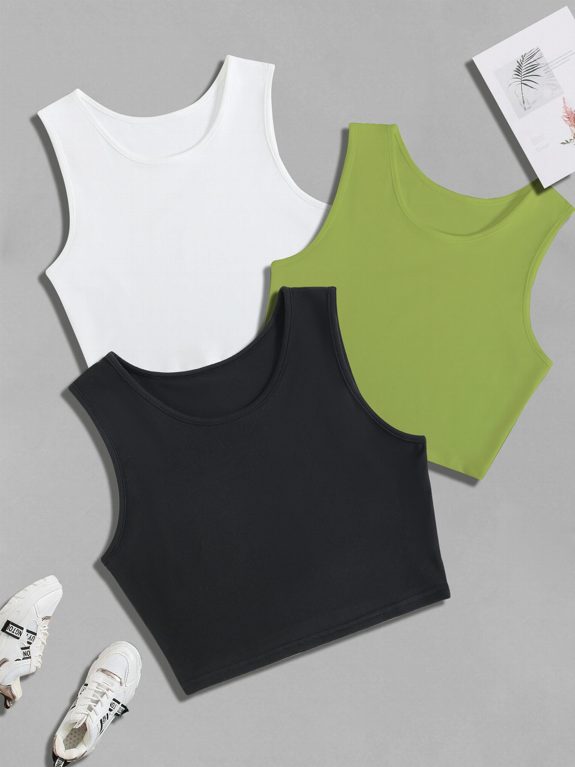Y2K Crop Tank Top 3pcs Set Sleeveless Crew Neck Casual Top