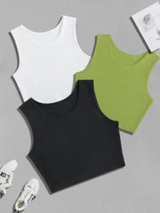 Y2K Crop Tank Top 3pcs Set Sleeveless Crew Neck Casual Top