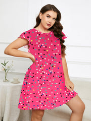  Polka Dots Print Loungewear Dress Women's Plus Home Wear Dress