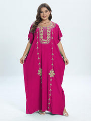  Casual Kaftan Dress Women's Plus Colorblock Floral Embroidery Maxi Dre