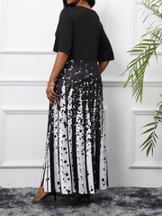  Colorblock Print Maxi Dress With Pockets