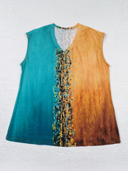  Colorblock Print V Neck Tank Top