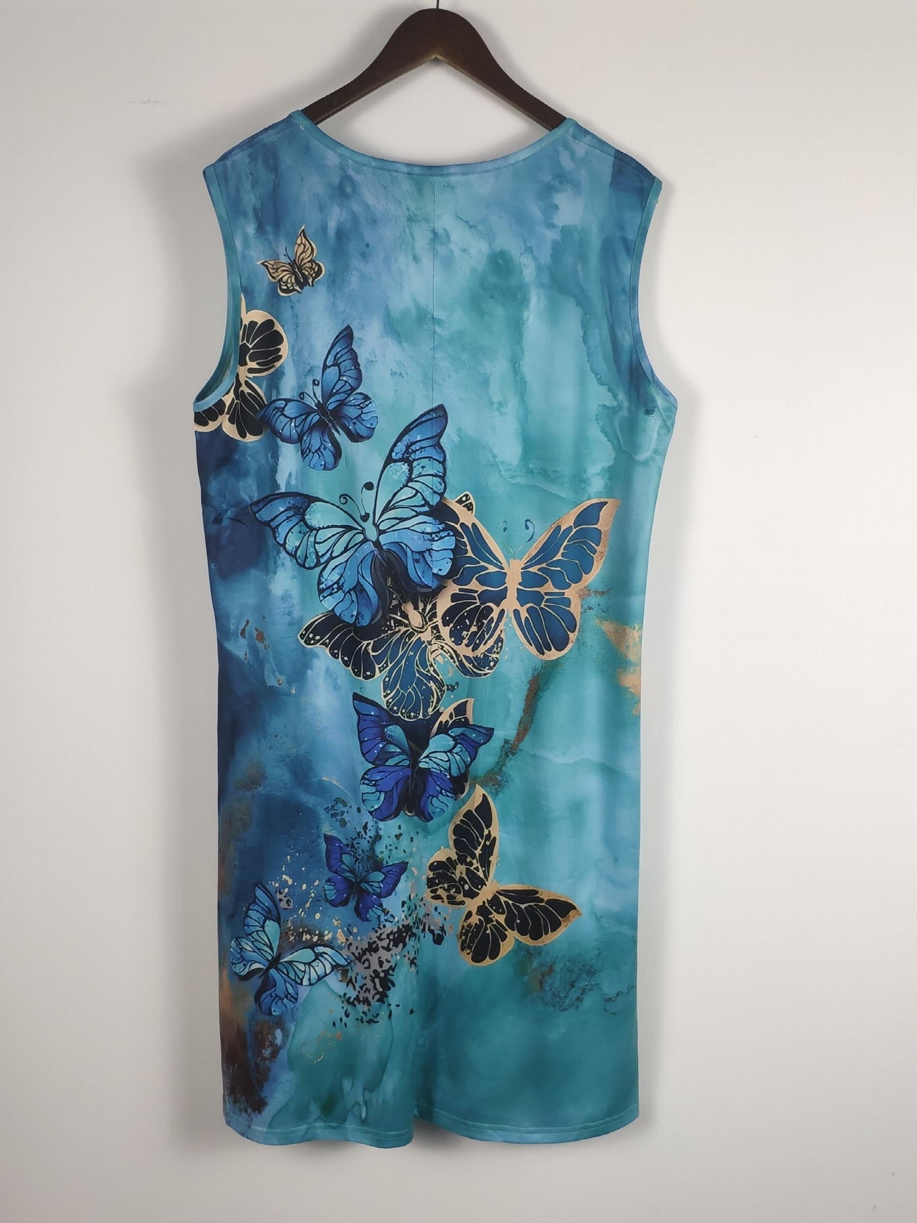  Butterfly Print V Neck Tank Dress