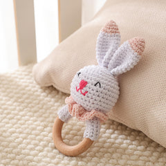 Plush Rabbit Toy w/ Hand Crank Bell Multicolor Sensory Baby Gift