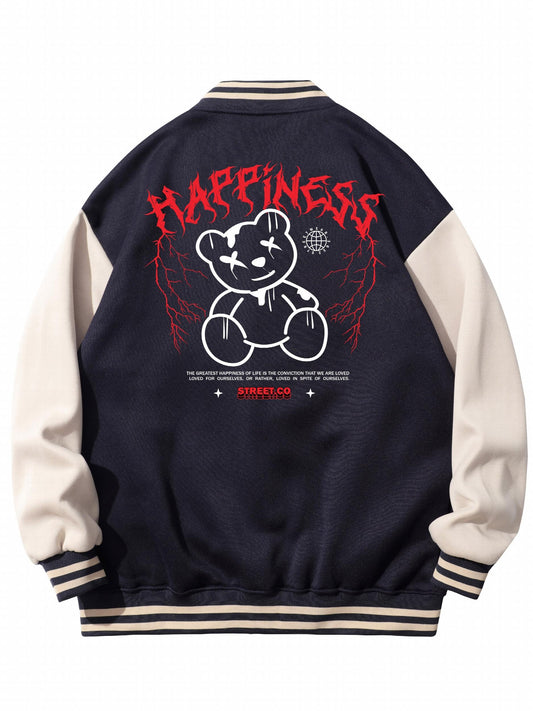 Letter Print Embroidery Varsity Jacket Men's Casual Block Button Up Jacket