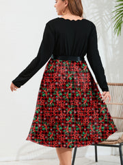  Colorblock Floral Print Scallop Trim Dress