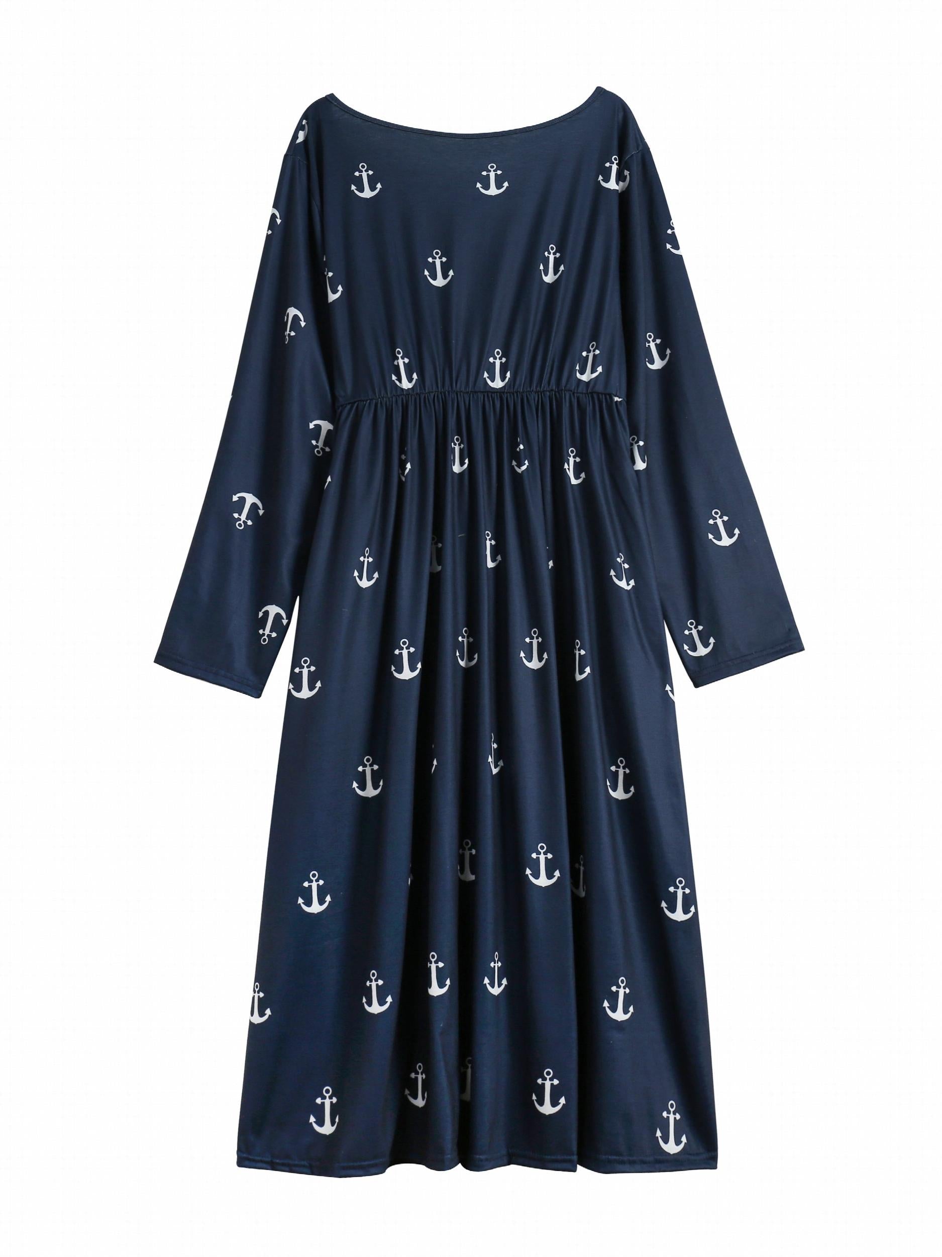 Women's Plus Anchor Print Maxi Dress With Pockets