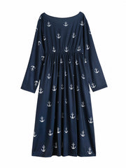 Women's Plus Anchor Print Maxi Dress With Pockets