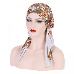 Flower Print Boho Turban Cap Lace Up Headwrap Beanie
