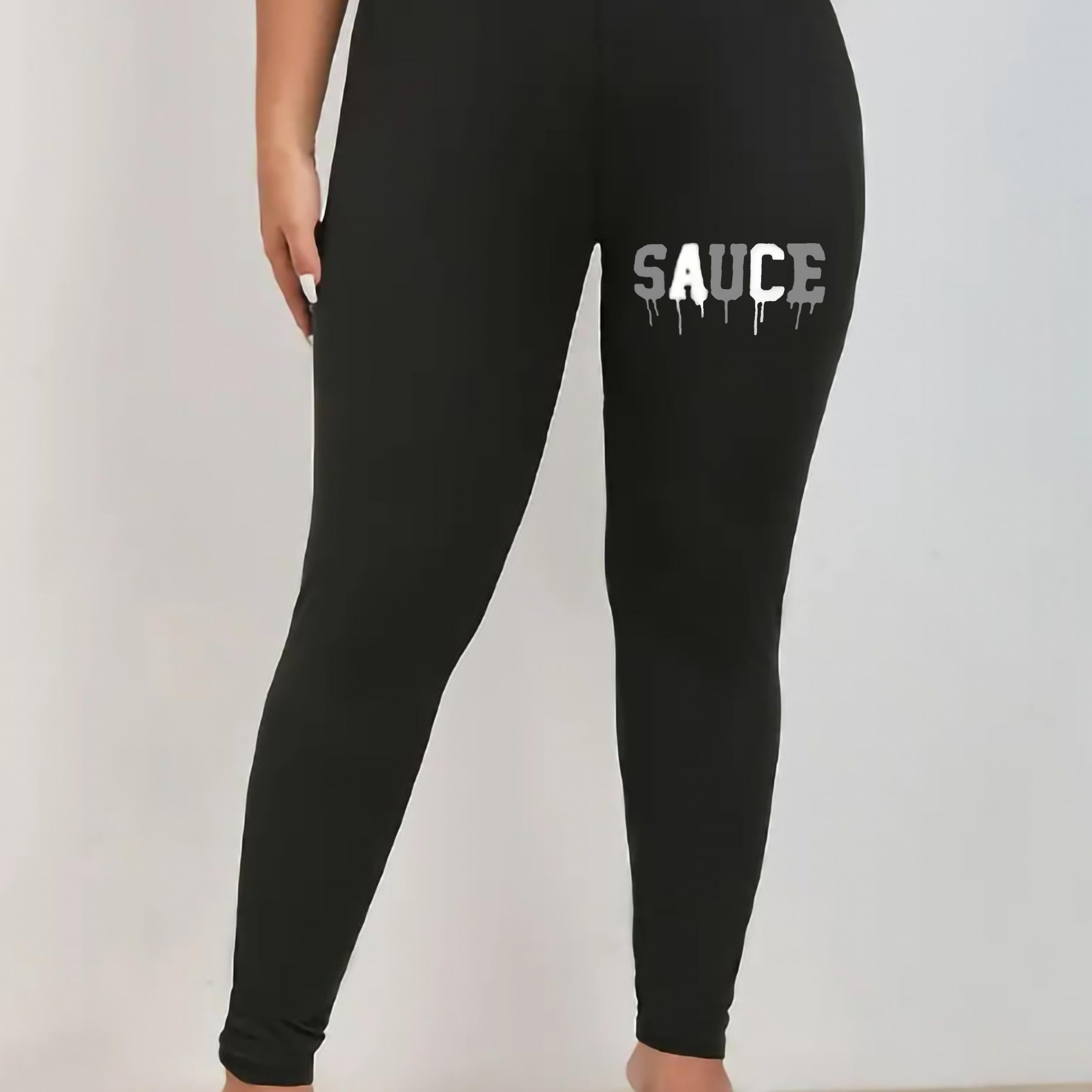  Art Letter Print Yoga Leggings High Rise Stretch