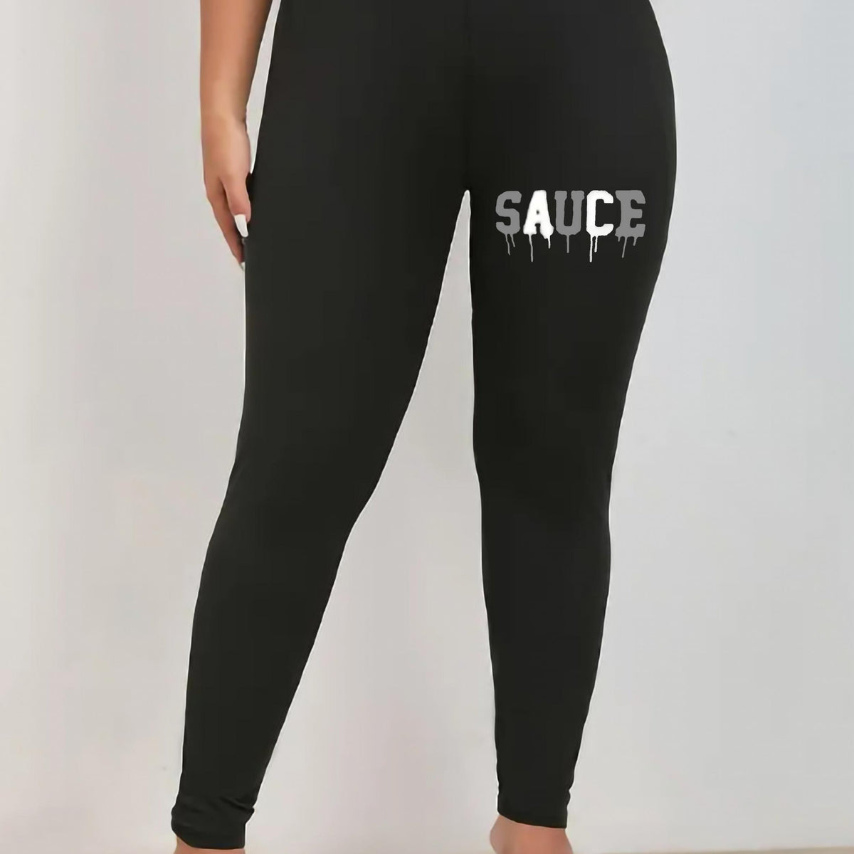 Art Letter Print Yoga Leggings High Rise Stretch