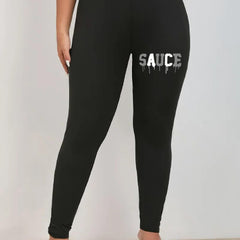  Art Letter Print Yoga Leggings High Rise Stretch