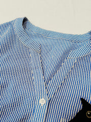  Stripe & Cut Cat Print Blouse