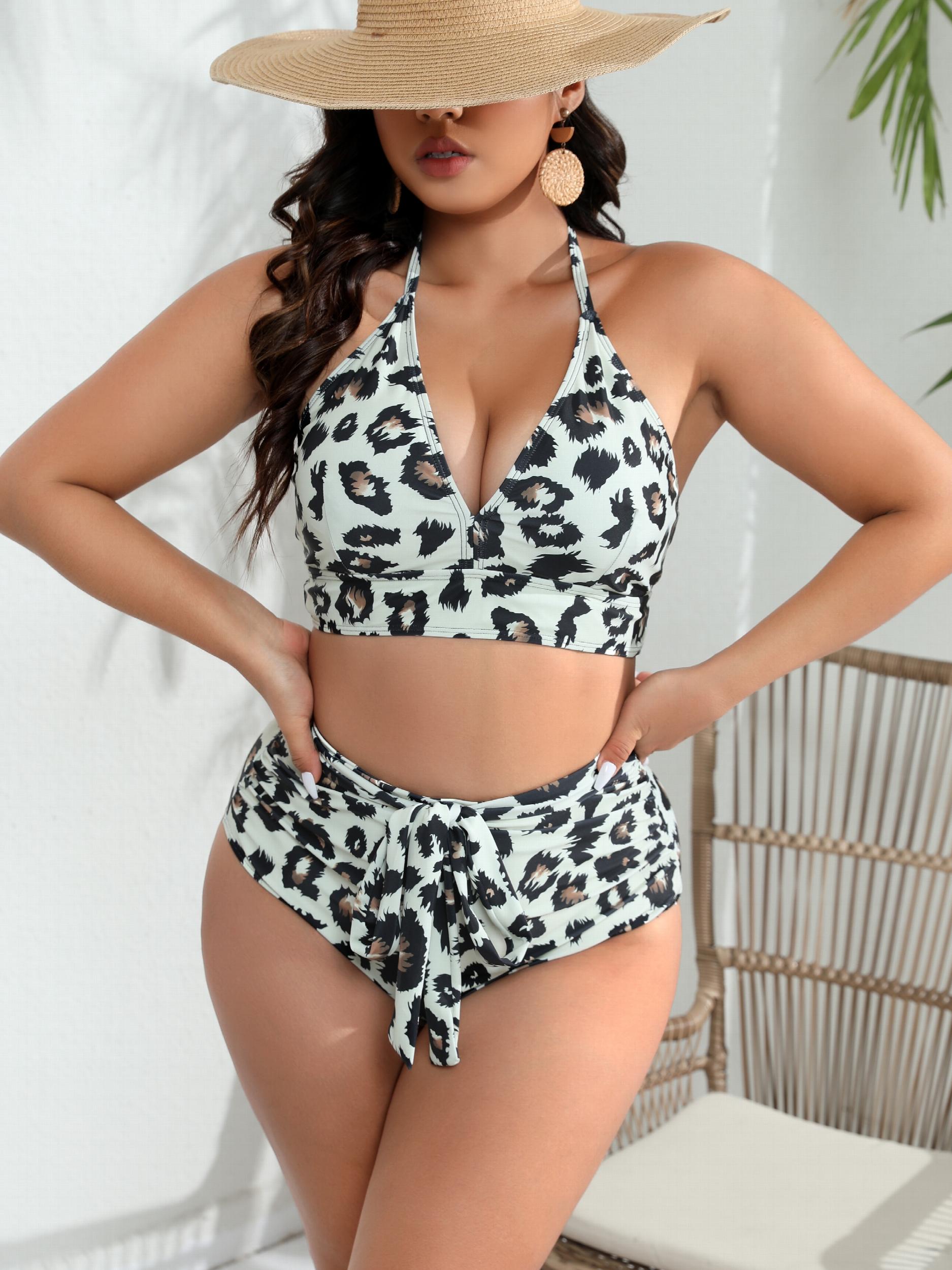  Leopard Print Bikini Set Halter Bra & Panty Swimsuit