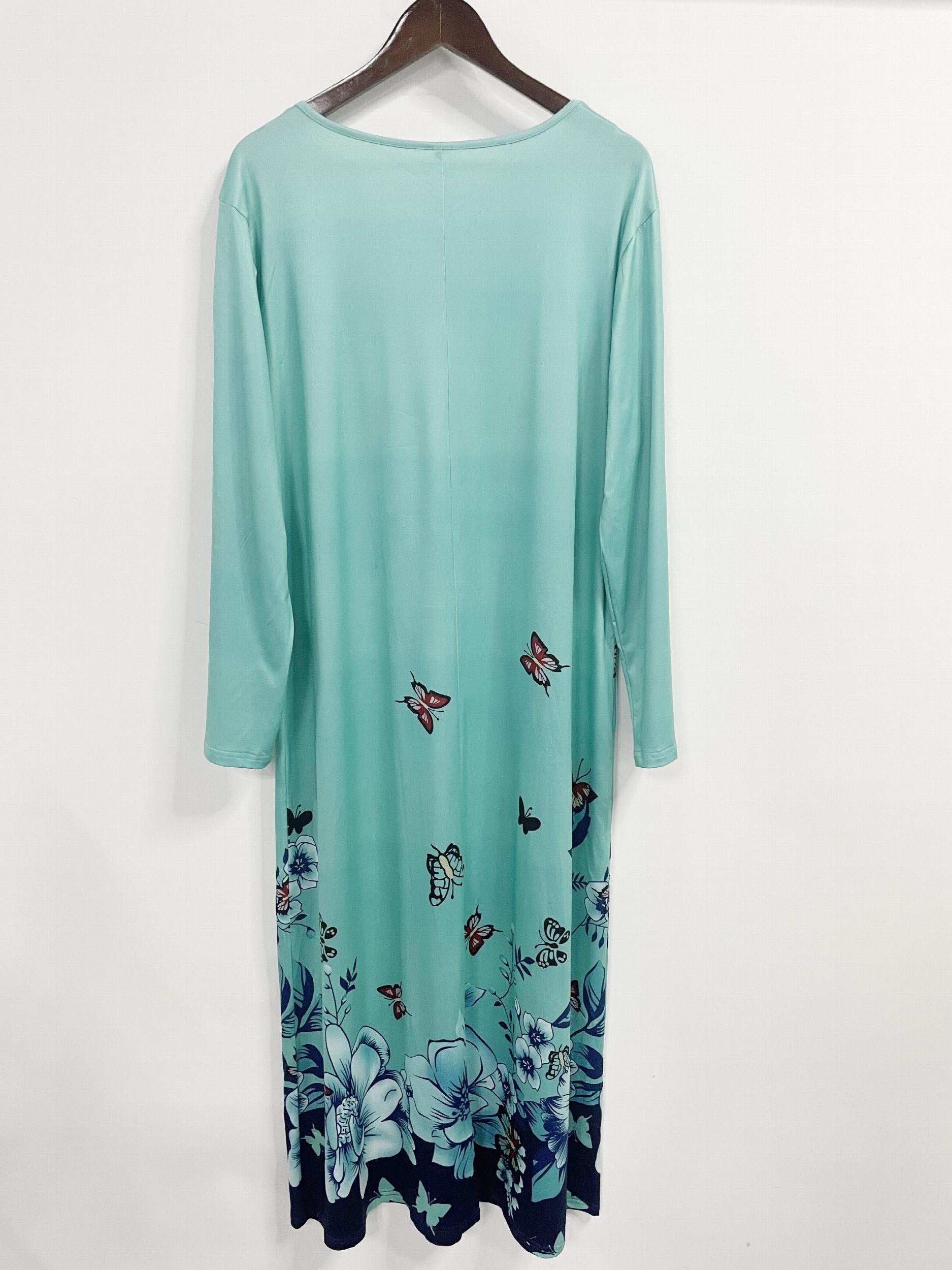  Boho Dress Women's Plus Butterfly & Floral Print Maxi Dress