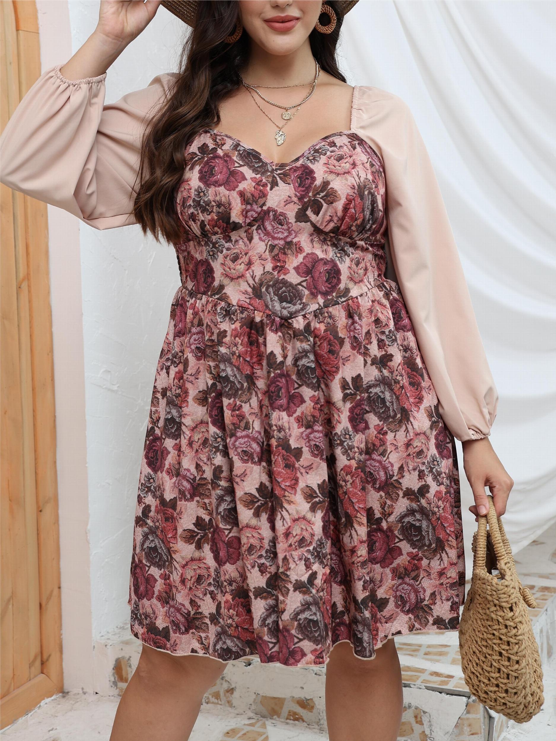  Casual Dress Women's Plus Lantern Sleeve Sweetheart Neck Dress