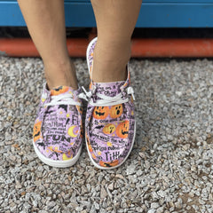 Women's Pumpkin & Letter Pattern Slip On Lightweight Flat Shoes