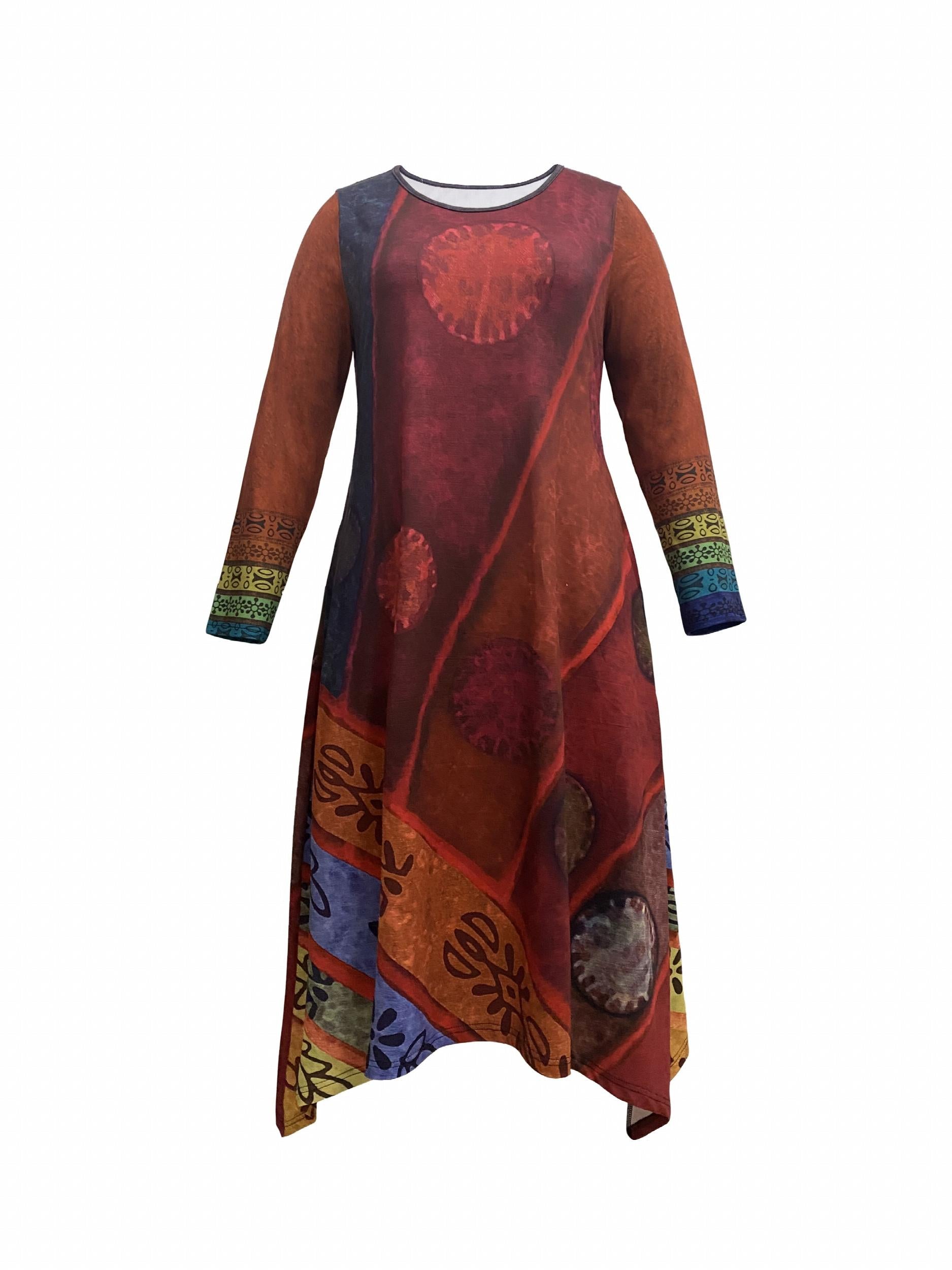  Boho Dress Women's Plus Colorblock Long Sleeve Dress