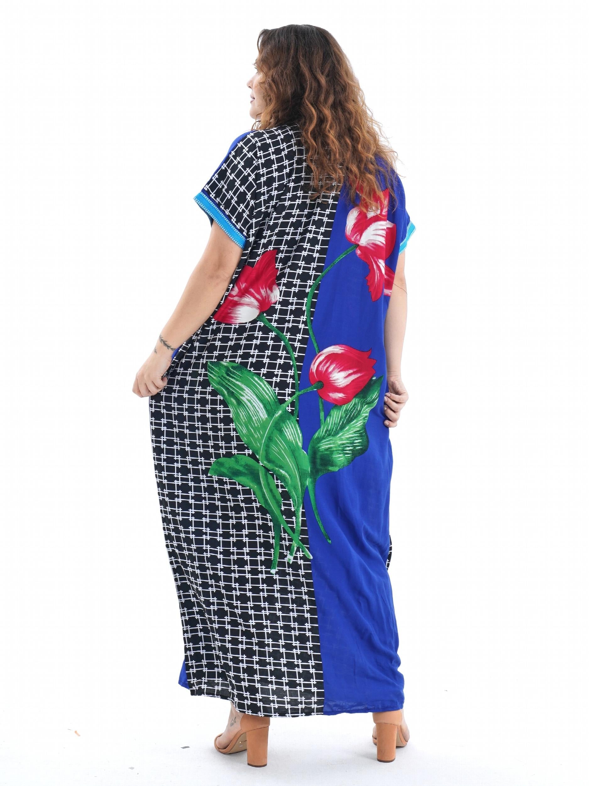 Plus Size Ramadan Kaftan Dress Set Geometric Floral Print