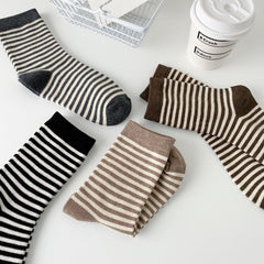 4 Pairs Striped Crew Socks for Women All Match Stockings