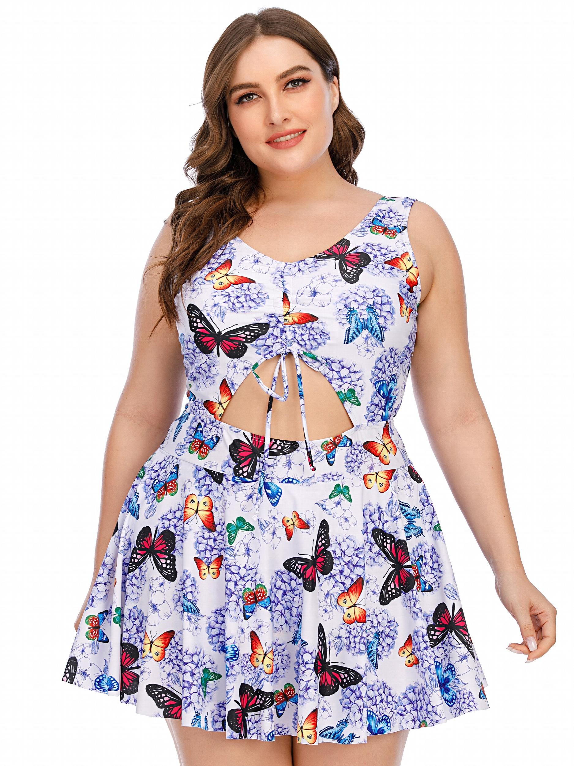  Butterfly & Floral Print One Piece Swimsuit