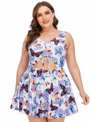  Butterfly & Floral Print One Piece Swimsuit
