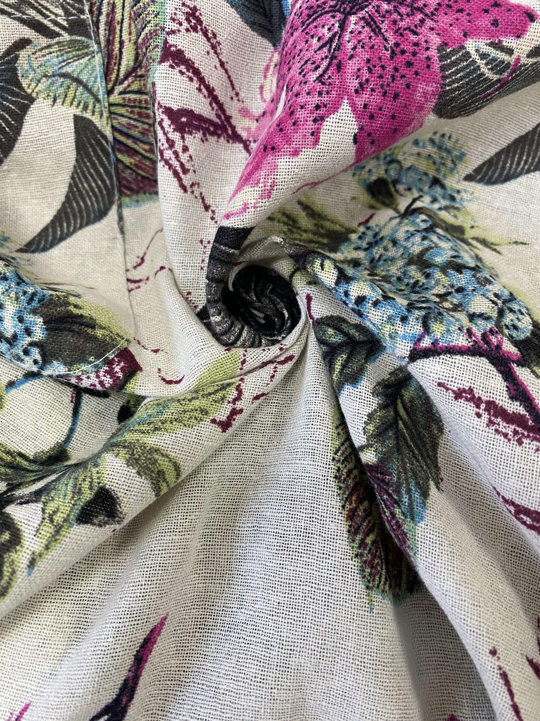  Tropical Print Long Sleeve Button Up Tunic Shirt Top