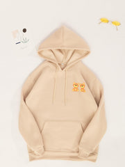 Bear Print Casual Hoodies Drawstring Long Sleeve Pullover Sweater