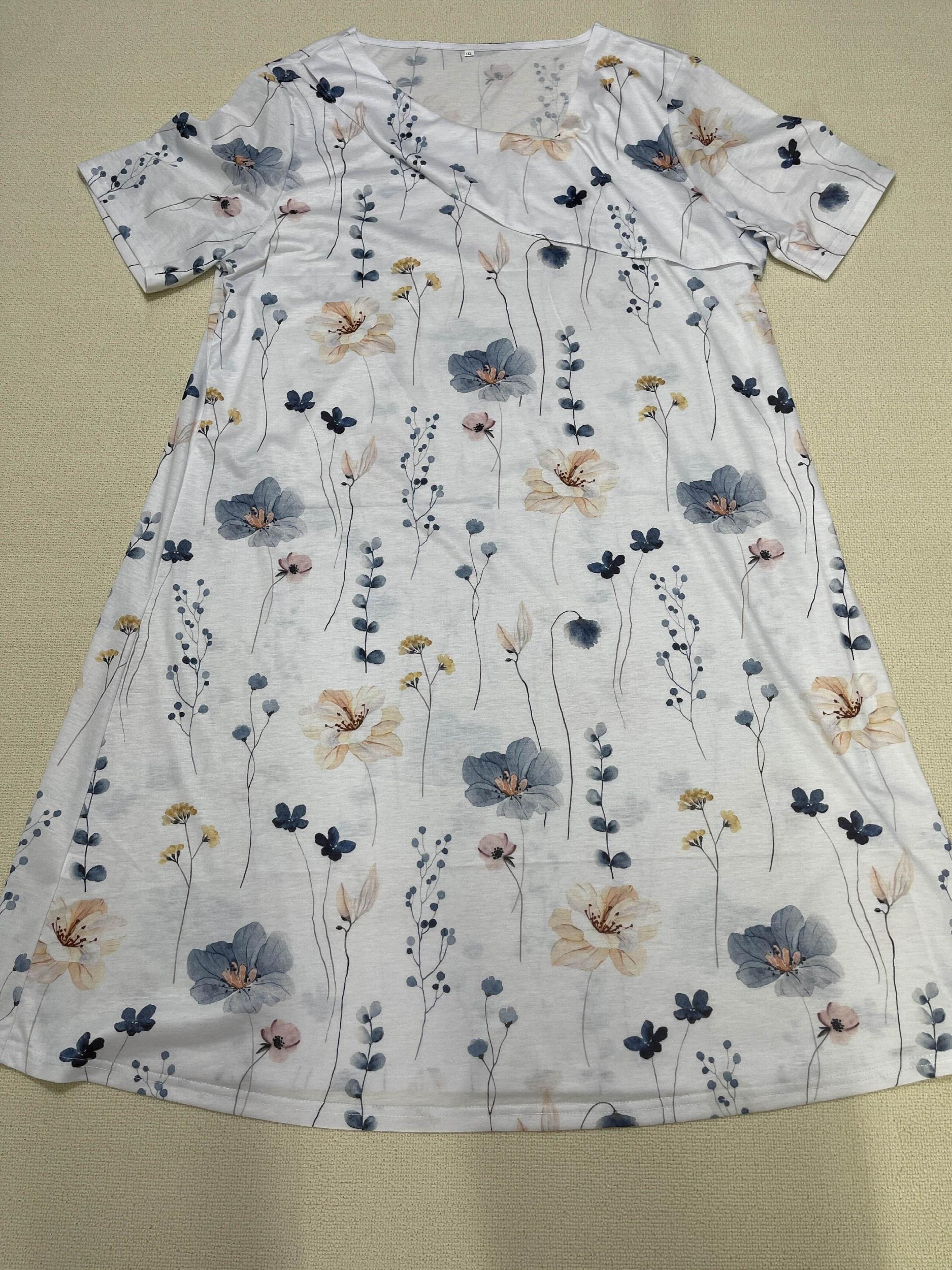  Floral Print Short Sleeve Casual Dress