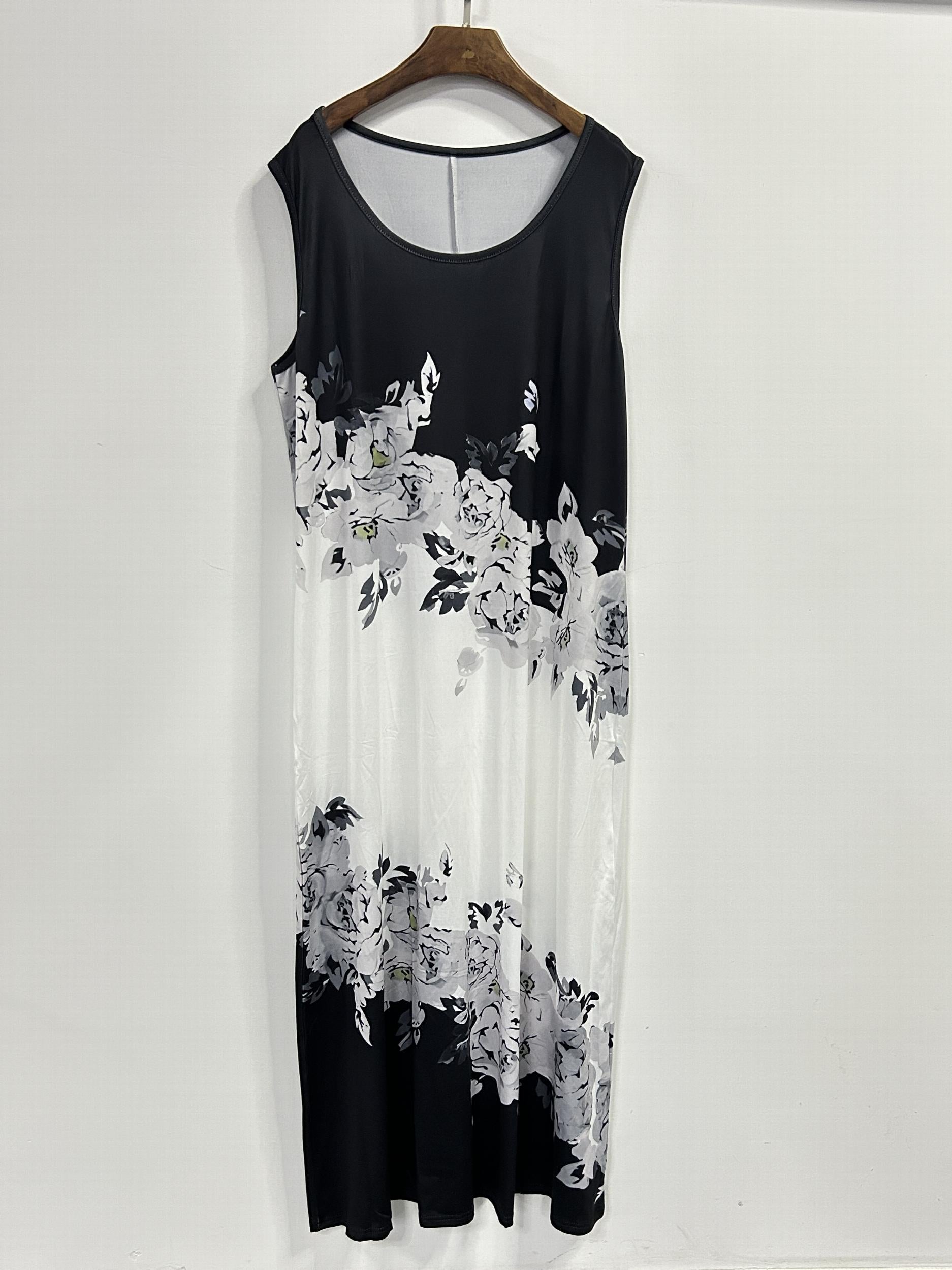 Plus Size Colorblock Floral Print Maxi Tank Dress