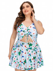  Daisy Print Cut Out Lace One Piece Swimsuit