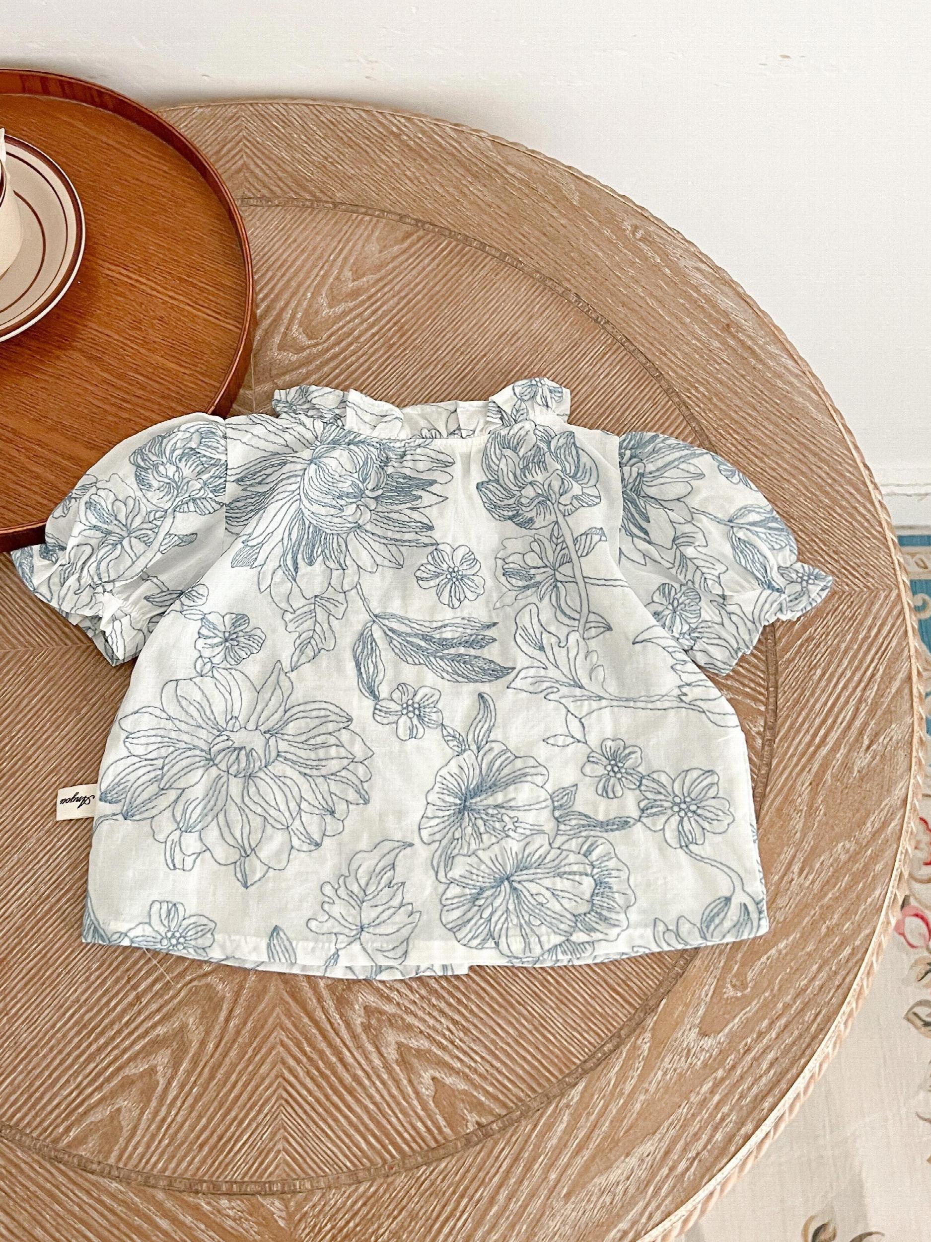 Baby Girl Summer Painting Flower Graphic Short Sleeve Top