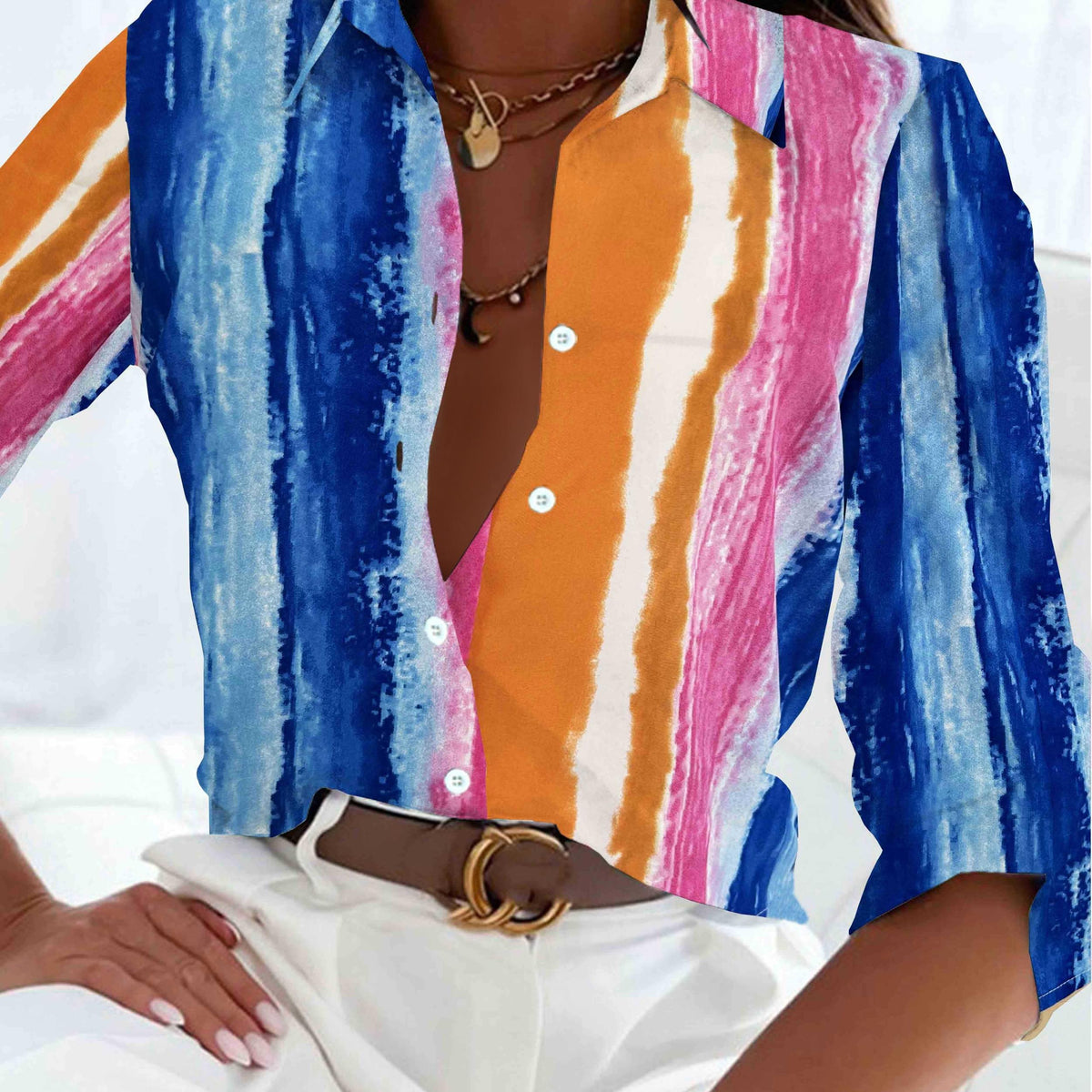  Tie Dye Button-Up Collar Top
