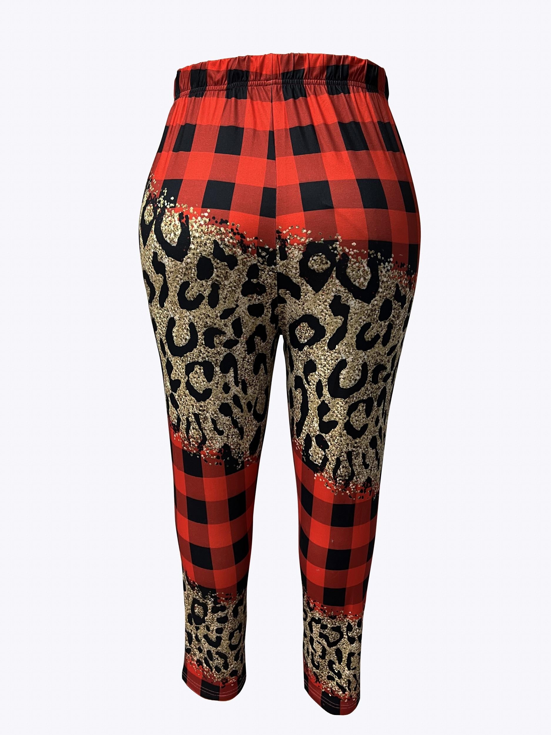  Colorblock & Leopard Print Skinny Trousers