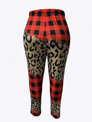  Colorblock & Leopard Print Skinny Trousers